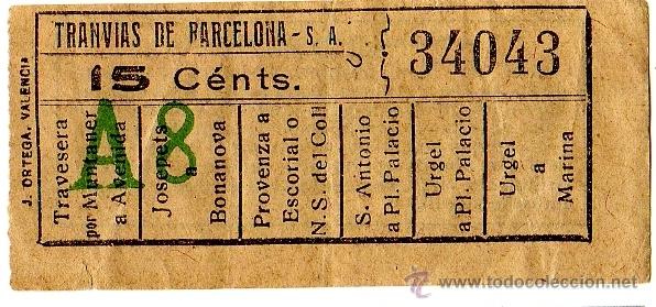 Sammeln von Fahrkarten: BILLETE TRANV&Iacute;AS DE BARCELONA \ VARIOS TRAYECTOS \ 15 CTS \ CAPICUA