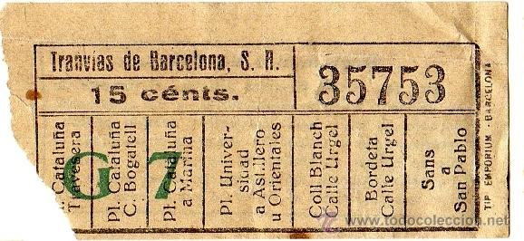 Sammeln von Fahrkarten: BILLETE TRANV&Iacute;AS DE BARCELONA \ VARIOS TRAYECTOS \ 15 CTS \ CAPICUA