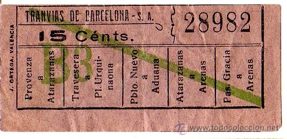 Sammeln von Fahrkarten: BILLETE TRANV&Iacute;AS DE BARCELONA \ VARIOS TRAYECTOS \ 15 CTS \ CAPICUA