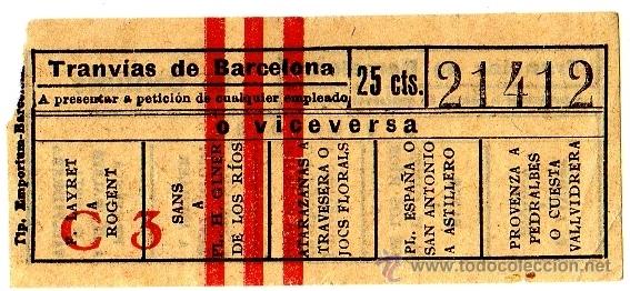 Sammeln von Fahrkarten: BILLETE TRANV&Iacute;AS DE BARCELONA \ VARIOS TRAYECTOS \ 25 CTS \ CAPICUA