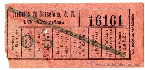 Colecionismos Bilhetes de Transporte: BILLETE TRANV&Iacute;AS DE BARCELONA \ VARIOS TRAYECTOS \ 10 CTS \ CAPICUA