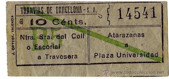 Colecionismos Bilhetes de Transporte: BILLETE TRANV&Iacute;AS DE BARCELONA \ VARIOS TRAYECTOS \ 10 CTS \ CAPICUA