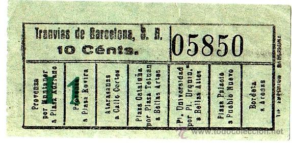 Colecionismos Bilhetes de Transporte: BILLETE TRANV&Iacute;AS DE BARCELONA \ VARIOS TRAYECTOS \ 10 CTS \ CAPICUA