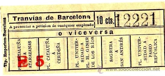 Collectionnisme Billets de transport: BILLETE TRANV&Iacute;AS DE BARCELONA \ VARIOS TRAYECTOS \ 10 CTS \ CAPICUA