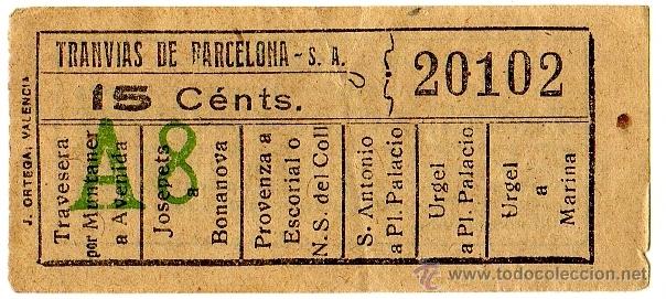 Collectionnisme Billets de transport: BILLETE TRANV&Iacute;AS DE BARCELONA \ VARIOS TRAYECTOS \ 15 CTS \ CAPICUA