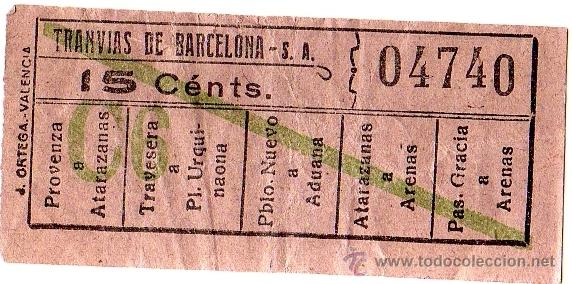 Collectionnisme Billets de transport: BILLETE TRANV&Iacute;AS DE BARCELONA \ VARIOS TRAYECTOS \ 15 CTS \ CAPICUA
