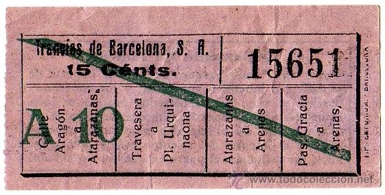 Collectionnisme Billets de transport: BILLETE TRANV&Iacute;AS DE BARCELONA \ VARIOS TRAYECTOS \ 15 CTS \ CAPICUA