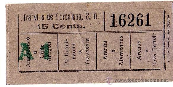 Collectionnisme Billets de transport: BILLETE TRANV&Iacute;AS DE BARCELONA \ VARIOS TRAYECTOS \ 15 CTS \ CAPICUA