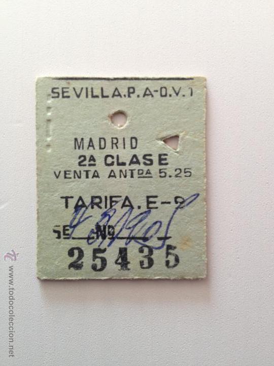 Collectionnisme Billets de transport: Billete de tren \ Sevilla Plaza de Armas - Madrid Atocha \ &Oacute;mnibus de 2&ordf; clase \ Renfe (18-06-1957)