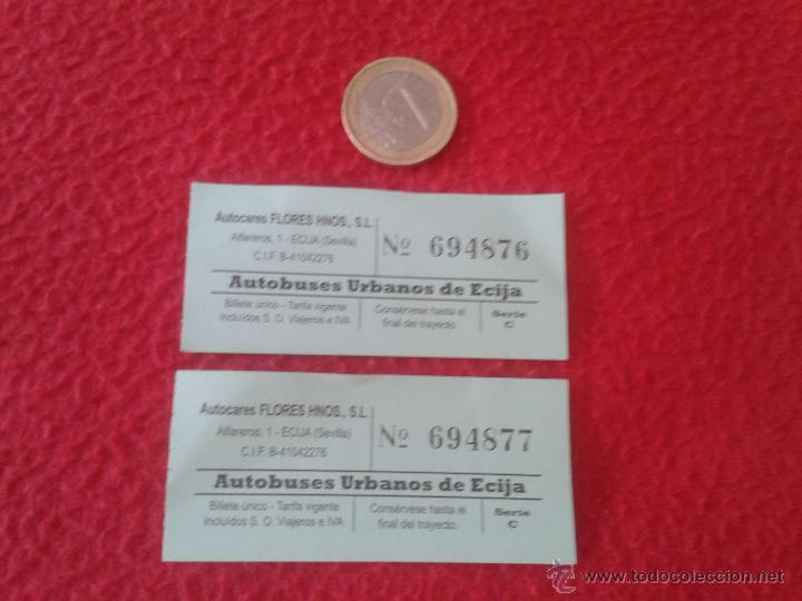 Collectables Transport Tickets: LOTE DE 2 BILLETE TICKET DE TRANSPORTE AUTOBUSES URBANOS DE ECIJA (SEVILLA) AUTOBUS. ESCASOS IDEAL C