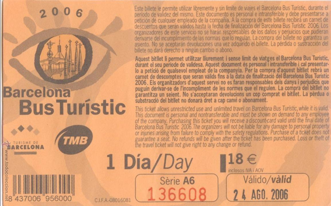 Sammeln von Fahrkarten: (F27//4) BILLETE DE BUS TURISTIC DE BARCELONA / UN DIA / 2006