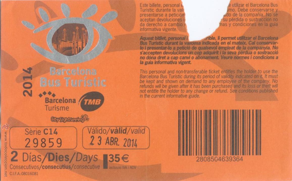 Sammeln von Fahrkarten: (F27//6) BILLETE DE BUS TURISTIC DE BARCELONA / DOS DIAS / 2014