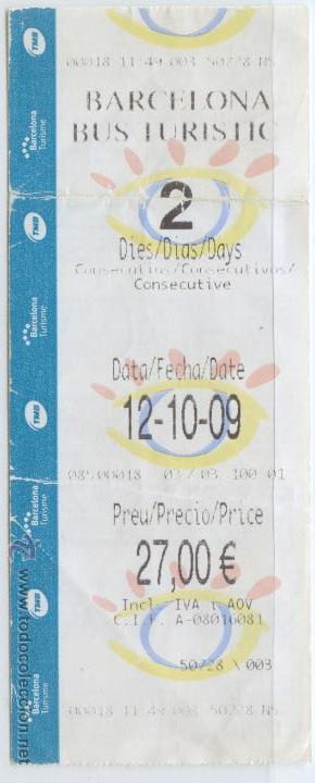 Sammeln von Fahrkarten: (F27//6) BILLETE DE BUS TURISTIC DE BARCELONA / DOS DIAS / 2009