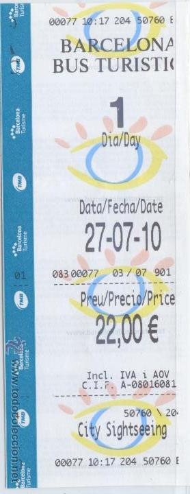 Sammeln von Fahrkarten: (F27//6) BILLETE DE BUS TURISTIC DE BARCELONA / UN DIA / 2010