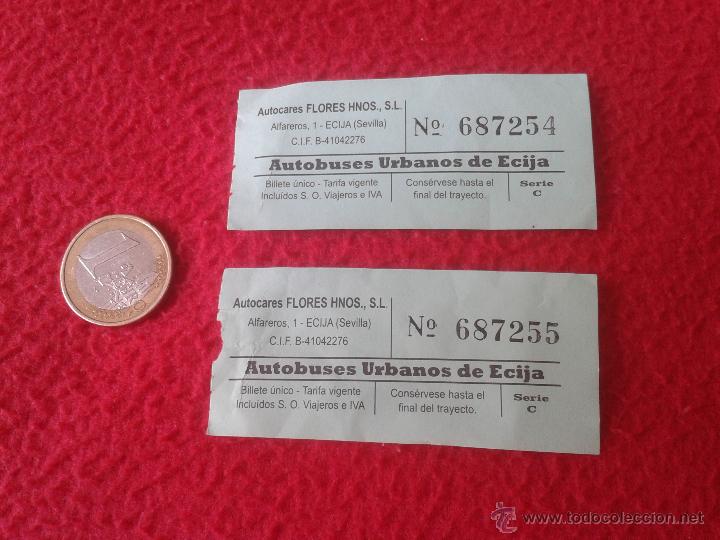 Colecionismos Bilhetes de Transporte: LOTE DE 2 BILLETE TICKET DE TRANSPORTE AUTOBUSES URBANOS DE ECIJA (SEVILLA) AUTOBUS. ESCASOS IDEAL C
