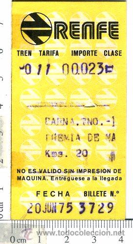 Coleccionismo Billetes de transporte: BILLETE TREN RENFE . 20 DE JUNIO 1975
