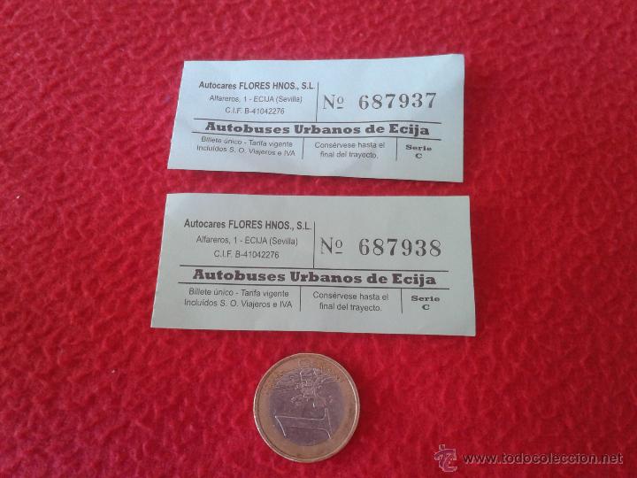 Collectables Transport Tickets: LOTE DE 2 BILLETE TICKET DE TRANSPORTE AUTOBUSES URBANOS DE ECIJA (SEVILLA) AUTOBUS. ESCASOS IDEAL C