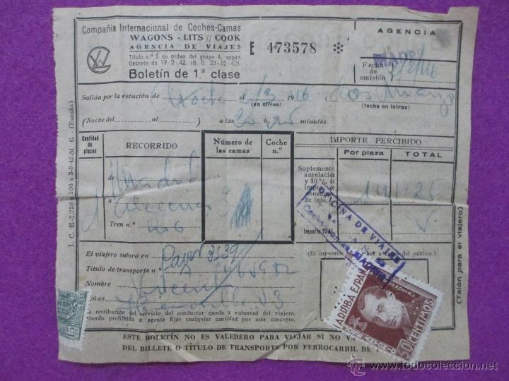 Coleccionismo Billetes de transporte: BILLETE TRANSPORTE TREN, DE MADRID A ALGECIRAS, 2-3-46, COMPA&Ntilde;IA INTERNACIONAL DE COCHES-CAMAS, ET3