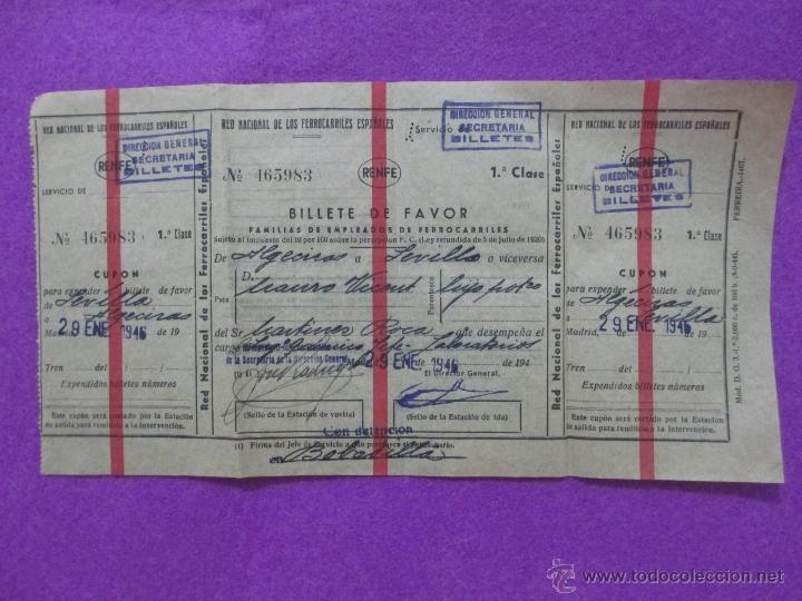 Coleccionismo Billetes de transporte: BILLETE TRANSPORTE TREN, DE ALGECIRAS A SEVILLA, RENFE, BILLETE DE FAVOR FAMILIAS DE EMPLEADOS, ET4