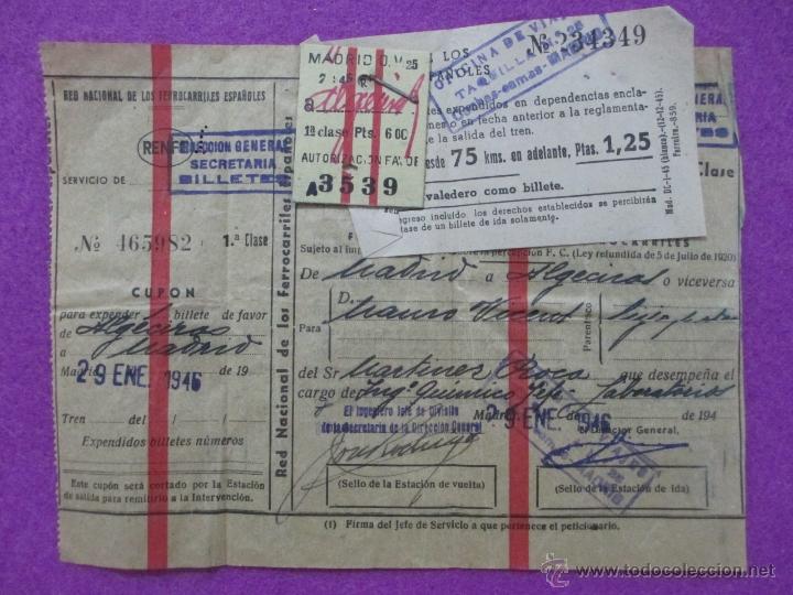 Collectables Transport Tickets: BILLETE TRANSPORTE TREN, DE ALGECIRAS A MADRID, RENFE, CON BILLETE CARTON, 1946, ,ET6