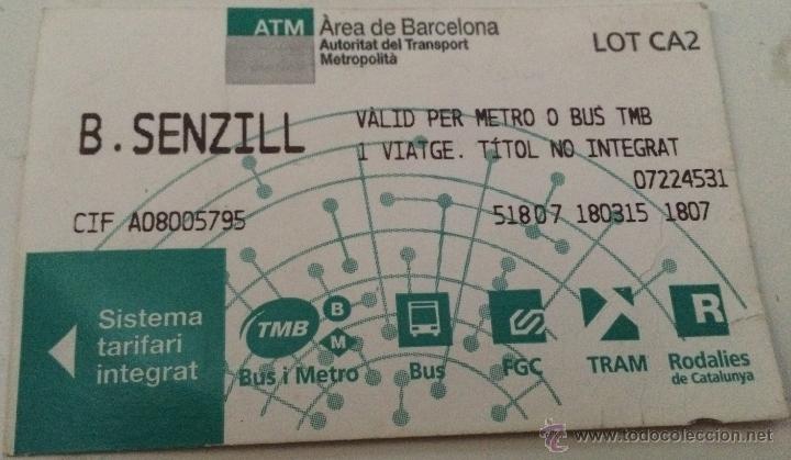Collectables Transport Tickets: Billete de un viaje del metro o bus de Barcelona. Marzo 2015.
