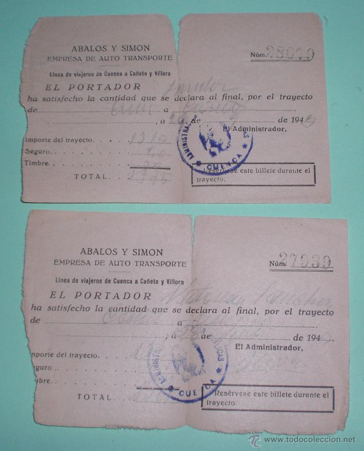 Collectables Transport Tickets: Billete autotransporte Abalos y simon ca&ntilde;ete cuenca 1943