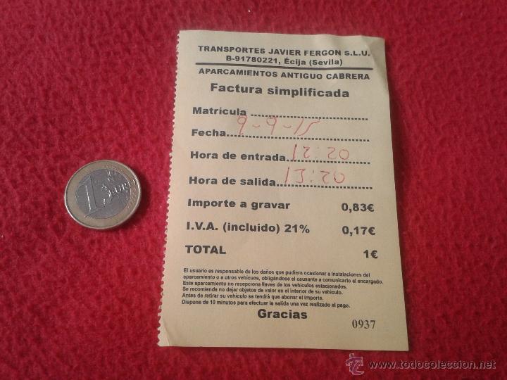 Sammeln von Fahrkarten: BILLETE VALE TICKET APARACAMIENTOS ANTIGUO CABRERA ECIJA SEVILLA PARA COLECCION TEMATICA TRANSPORTE