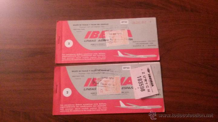 Collectables Transport Tickets: 2 BILLETES IBERIA BARCELONA ZURICH MAYO 1970-PUBLICIDAD PEDRO DOMECQ