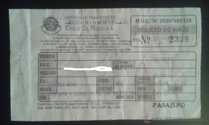 Coleccionismo billetes de transporte: BILLETE BUS DE PERU - Foto 1
