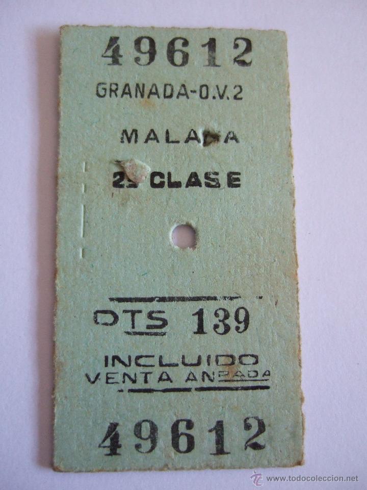 Coleccionismo Billetes de transporte: BILLETE GRANADA MALAGA - 2&ordf; CLASE - 1965