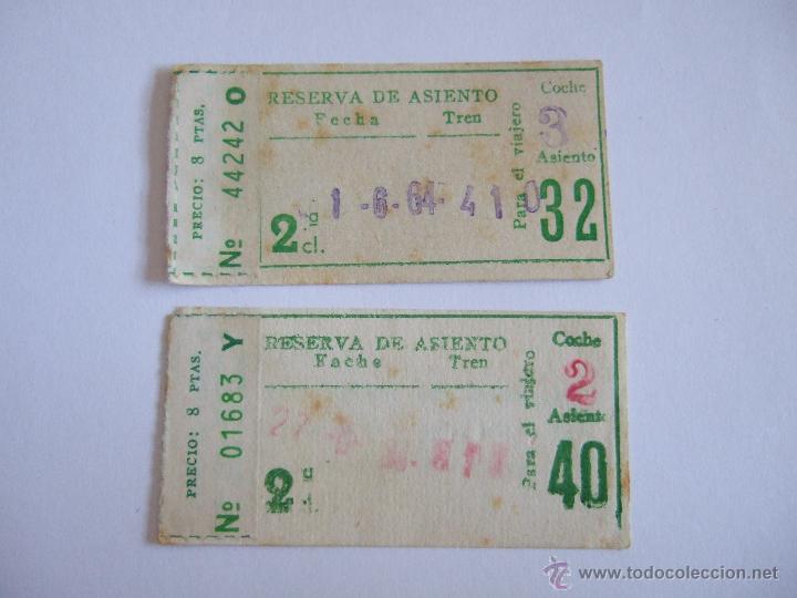 Coleccionismo Billetes de transporte: 2 TICKETS TREN - RESERVA DE ASIENTO - 1964