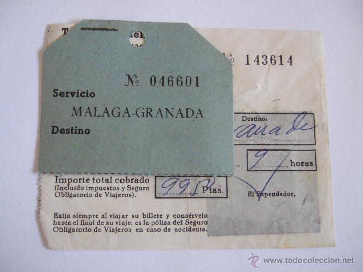 Coleccionismo Billetes de transporte: BILLETE - T. ALSINA GRAELLS SUR S.A. - MALAGA GRANADA - 1963 - CON ETIQUETA POSIBLEMENTE DE EQUIPAJE