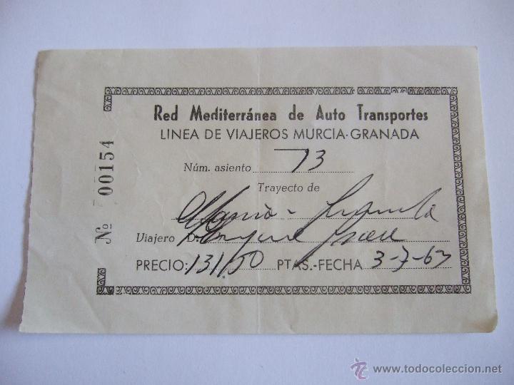 Coleccionismo Billetes de transporte: BILLETE - RED MEDITERRANEA DE AUTO TRANSPORTES - LINEA MURCIA GRANADA - 1963