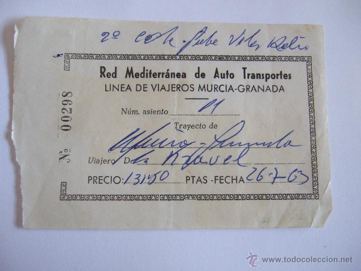 Coleccionismo Billetes de transporte: BILLETE - RED MEDITERRANEA DE AUTO TRANSPORTES - LINEA MURCIA GRANADA - 1963