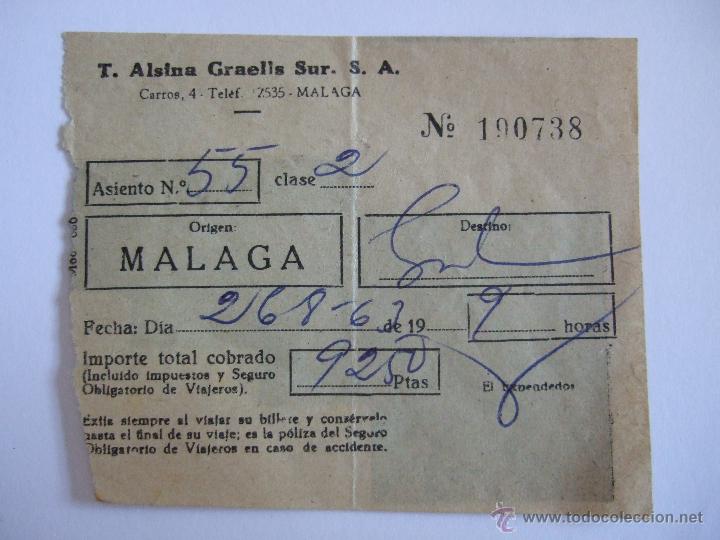 Coleccionismo Billetes de transporte: BILLETE - T. ALSINA GRAELLS SUR S.A. - MALAGA GRANADA - 1963