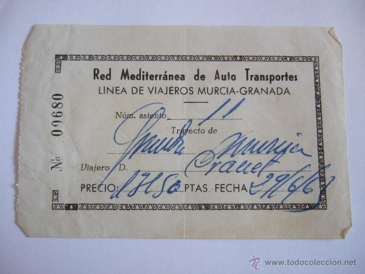 Coleccionismo Billetes de transporte: BILLETE - RED MEDITERRANEA DE AUTO TRANSPORTES - LINEA MURCIA GRANADA - 1963