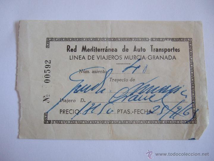 Coleccionismo Billetes de transporte: BILLETE - RED MEDITERRANEA DE AUTO TRANSPORTES - LINEA MURCIA GRANADA - 1963
