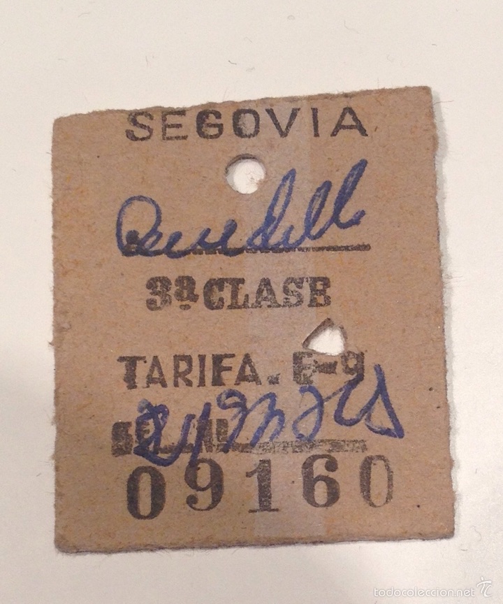 Collectionnisme Billets de transport: Billete de tren \ Renfe \ Segovia - Cercedilla \ 3 clase \ Tren tranv&iacute;a (A&ntilde;os 50)