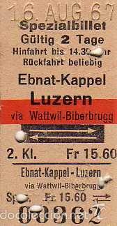 Collectionnisme Billets de transport: Billete de tren en cart&oacute;n. Suiza a&ntilde;os 60 Luzern.