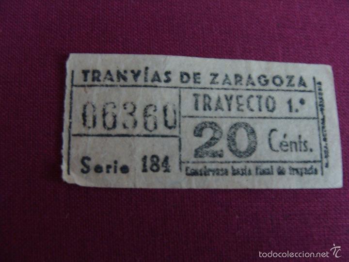 Collectionnisme Billets de transport: Billete tranv&iacute;a Zaragoza capic&uacute;a. , 1947 20 CTS. B 39