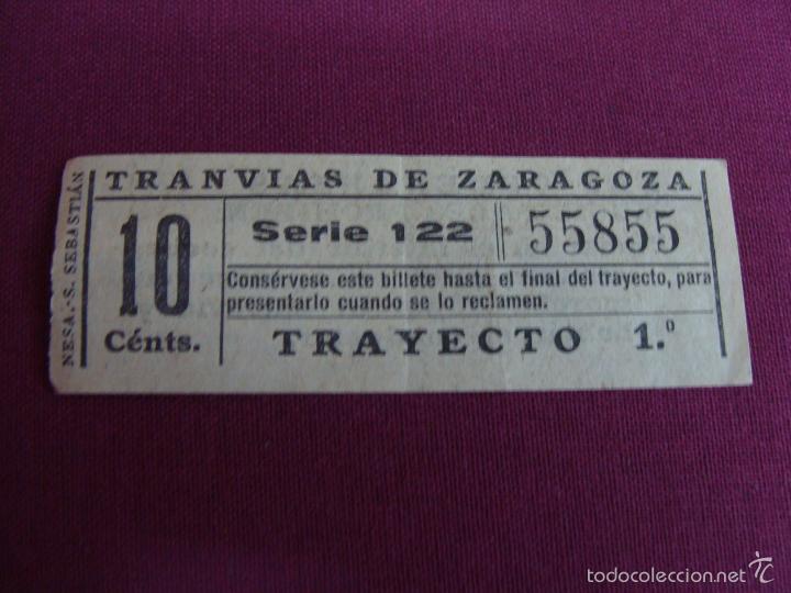 Collectionnisme Billets de transport: Billete tranv&iacute;a Zaragoza capic&uacute;a. , 1936 10 CTS. B 46