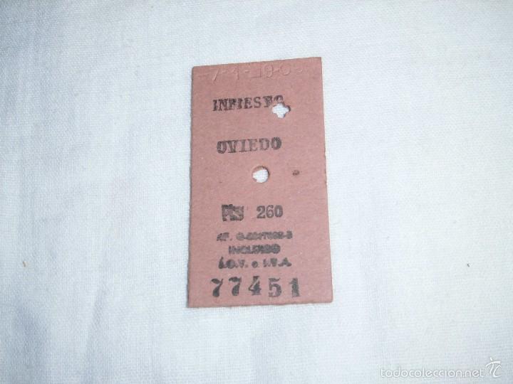 Sammeln von Fahrkarten: ANTIGUO BILLETE DE TREN EN CARTON DE INFIESTO A OVIEDO 77451