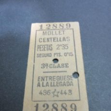 Coleccionismo Billetes de transporte: BILLETE FERROCARRIL - MOLLET - CENTELLAS - PRECIO 2,35 - 3ª CLASE. Lote 60111123