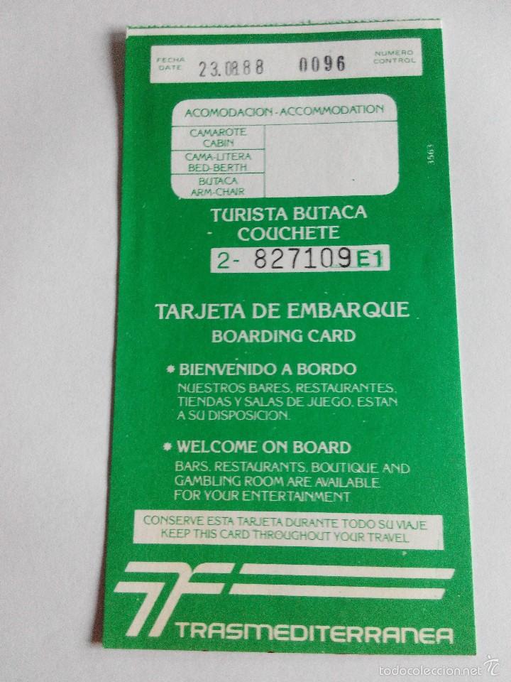 Colecionismos Bilhetes de Transporte: TARJETA DE EMBARQUE PARA FERRY TRANSMEDITERRANEA  A&Ntilde;O 1988