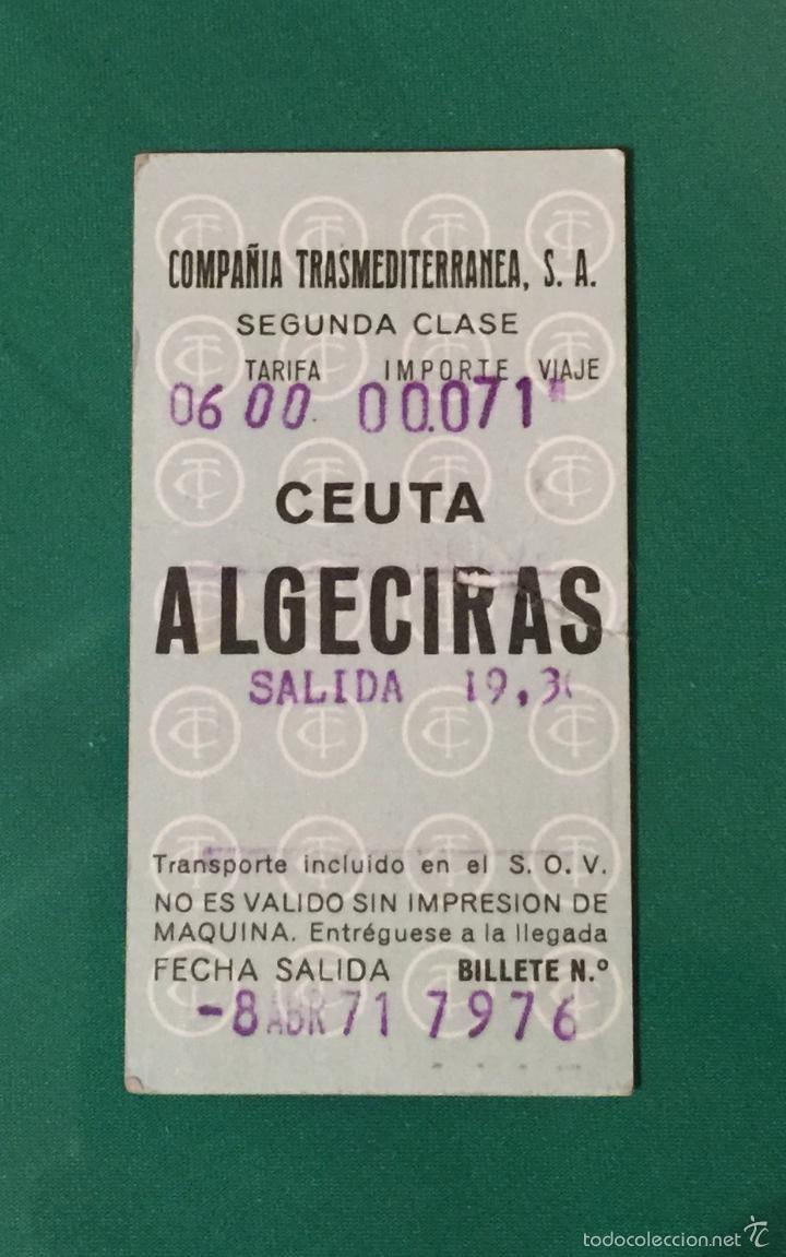 Collectionnisme Billets de transport: Billete Hugin Ceuta - Algeciras Segunda clase Compa&ntilde;&iacute;a Transmediterr&aacute;nea S.A. 1971