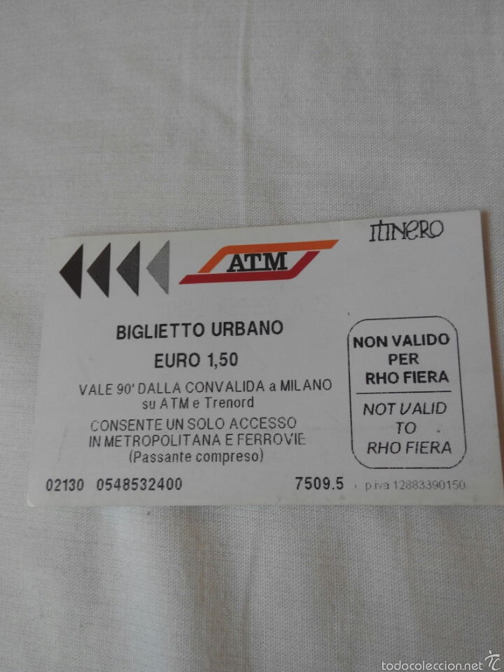 Colecionismos Bilhetes de Transporte: BILLETE TREN METRO DE MILAN A&Ntilde;O 2014