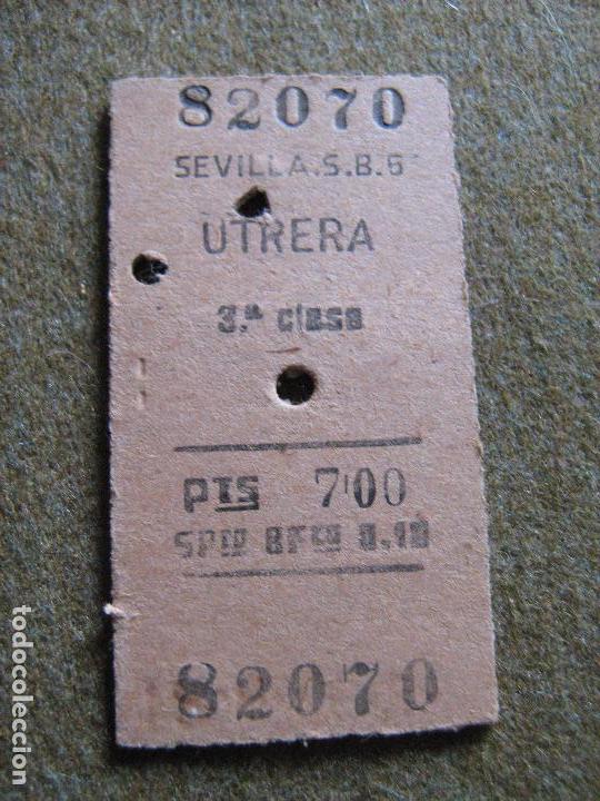 Coleccionismo Billetes de transporte: BILLETE TREN. UTRERA. SEVILLA. 3&ordm; CLASE. RENFE. CARTON.