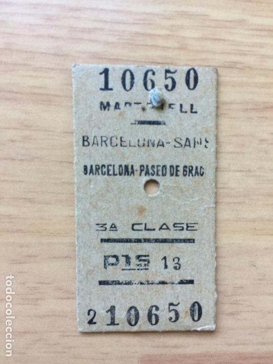 Colecionismos Bilhetes de Transporte: Billete de tren, Martorell - Barcelona Sans - Barcelona Paseo de Gracia, 1966