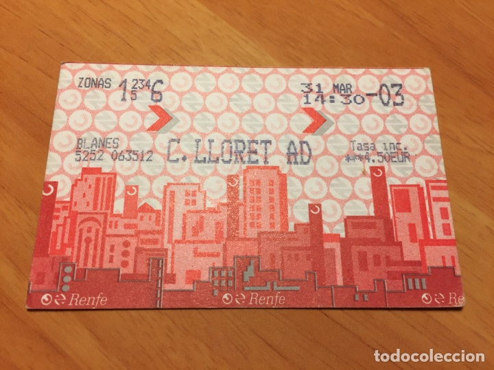 Colecionismos Bilhetes de Transporte: Billete de tren // Blanes - Lloret de Mar // Barcelona // Rodalies Renfe // 2003