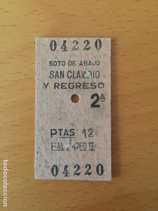 Coleccionismo billetes de transporte: Billete de tren / FC. Vasco Asturiano / L&iacute;nea Oviedo - Trubia / Soto de Abajo - San Claudio / 1974